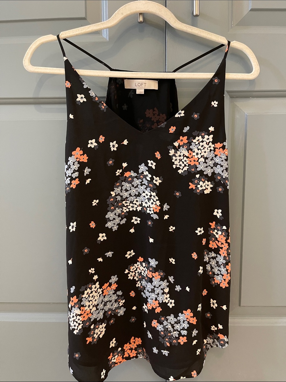 LOFT Black Floral Spaghetti-Strap Mini Dress